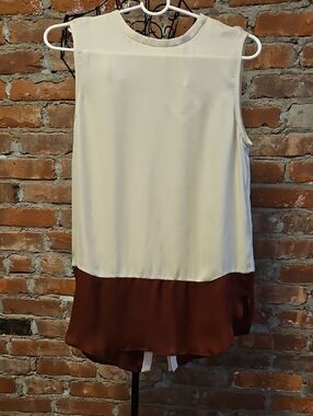 Haute Hippie  Elegant Cream & Brown  Silk Sleeveless Shell